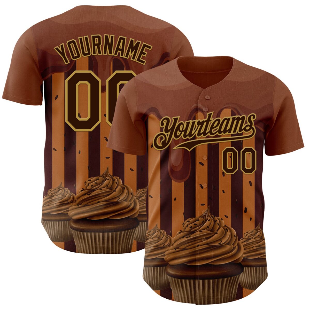 Custom Brown-Old Gold Foodie Food Dessert Chocolate Ice Cream Authentic Baseball Jersey