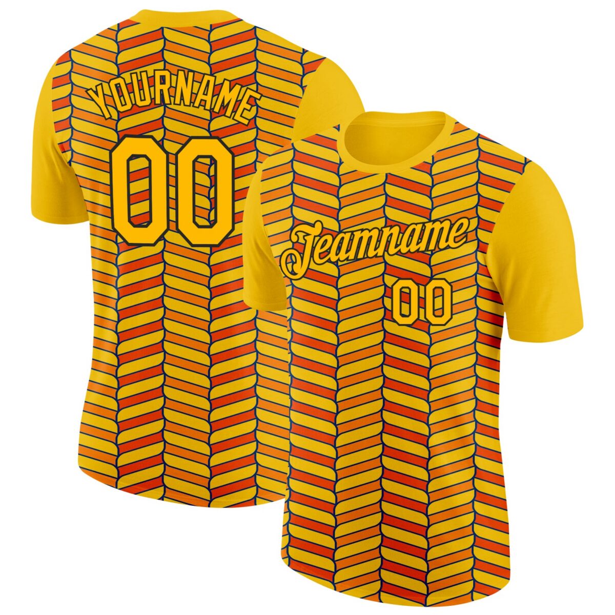 Custom Gold Orange US Navy Blue-Black 3D Esports Performance T-Shirt
