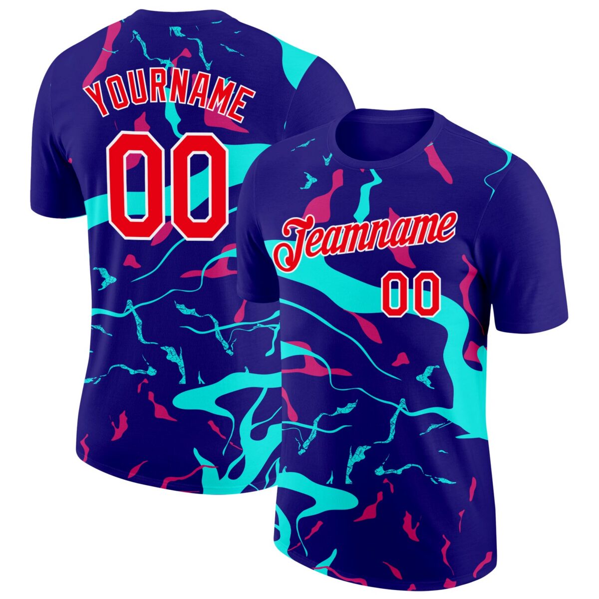 Custom Dark Purple Fire Red Ice Blue-Hot Pink 3D Esports Performance T-Shirt